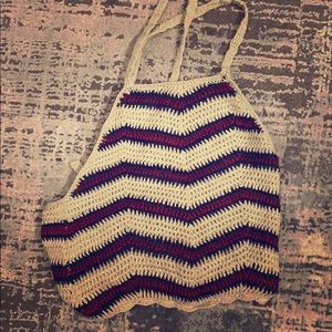 Dark red, dark navy, and cream crop with cute back